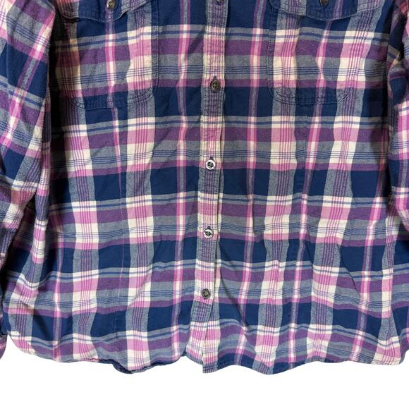 L.L. Bean Flannel Shirt Women XL Blue Pink Scotch Plaid Relaxed Casual Button-Up - Picture 4 of 11
